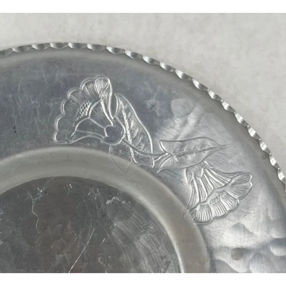 Vintage Farberware Wrought Aluminum Tray Plate‎ Morning Glory Pattern Round USA